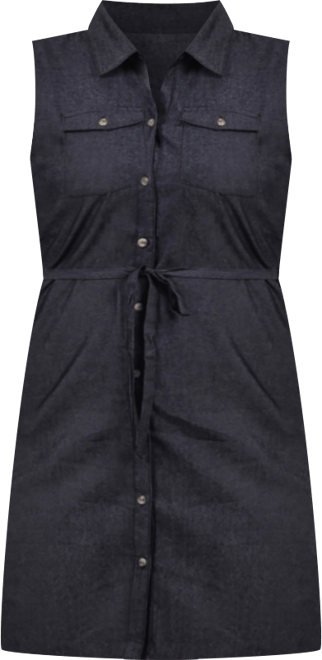 Plus Size Sleeveless Belted Chambray Dress