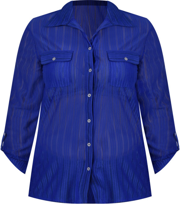 Plus Size Long Roll Tab Sleeve Burnout Knit Top