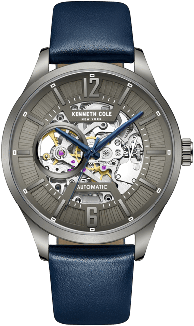 Men's Automatic Blue Genuine Leather Strap Watch 42mm