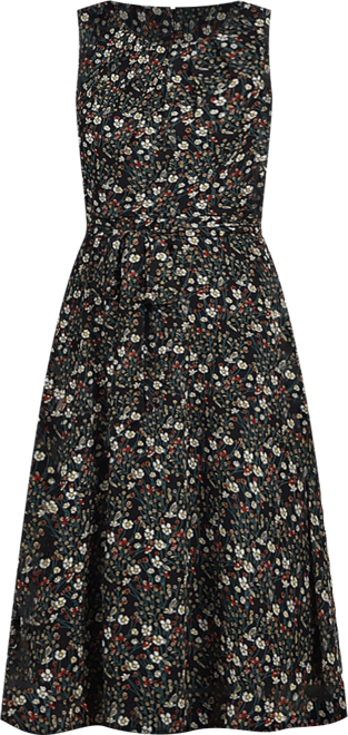 Petite Sleeveless Chiffon Belted Dress