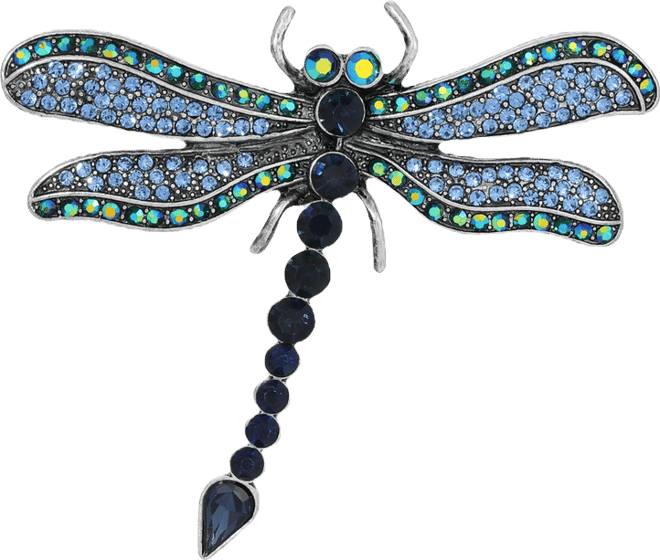 Silver-Tone Ab Glass Stone Dragonfly Pin