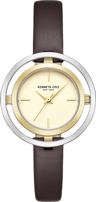 Women's Transparency Dial Brown Genuine Leather Strap Watch 32mm