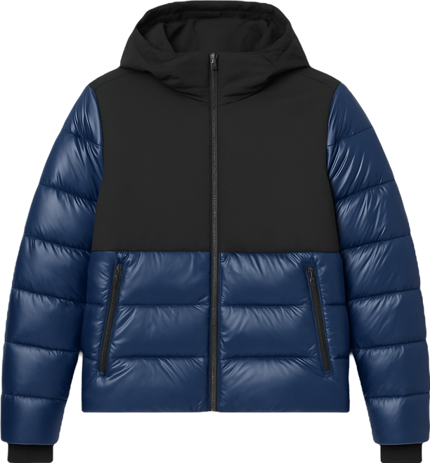 Men's Colorblock Mixed-Media Puffer Jacket