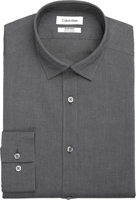 Calvin Klein Slim Fit Hidden Button-Down Collar Dress Shirt, Charcoal -  Men's Featured | Men's Wearhouse
