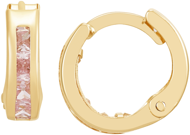 Children's Cubic Zirconia Extra Small Huggie Hoop Earrings in 14k Gold, 10mm