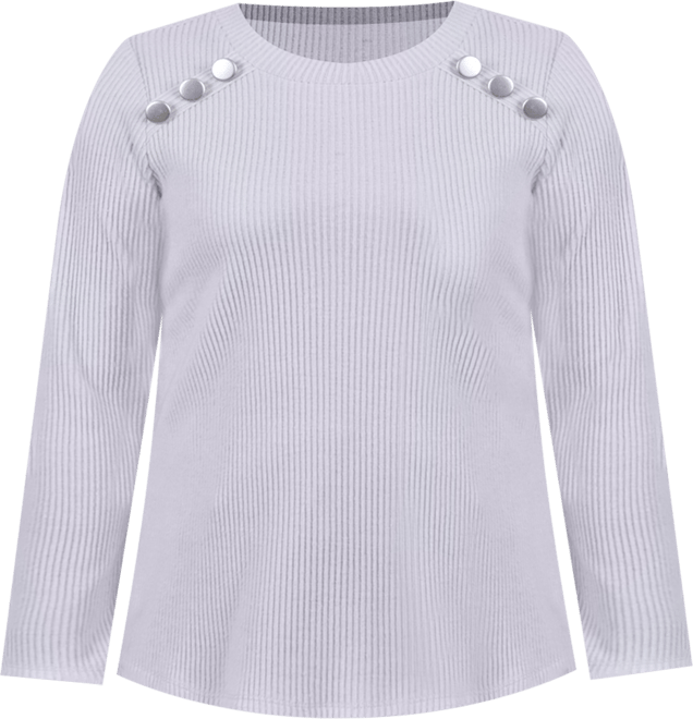 Plus Size Long Sleeve Ribbed Button Detail Top