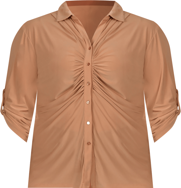 Plus Size 3/4 Roll Tab Rouched-Front Top