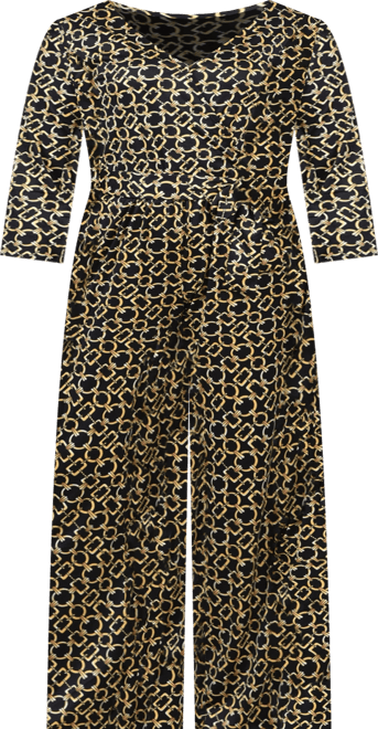 Plus Size 3/4 Sleeve Belted Jumpsuit