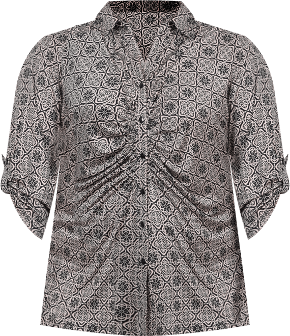 Plus Size 3/4 Roll Tab Rouched-Front Top