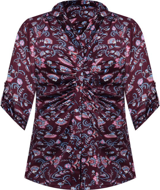 Plus Size 3/4 Roll Tab Rouched-Front Top