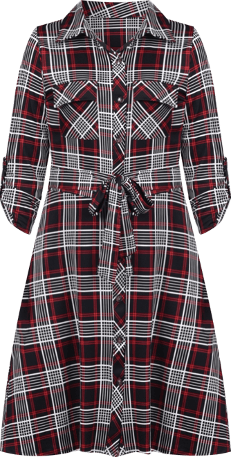 Plus Size 3/4 Sleeve Roll Tab Shirtdress
