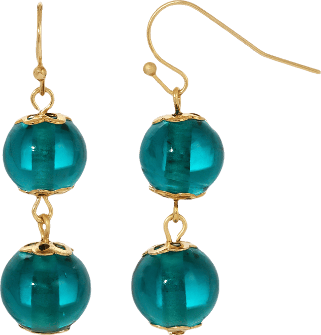 Women's Gold-Tone Round Green Drop Earrings