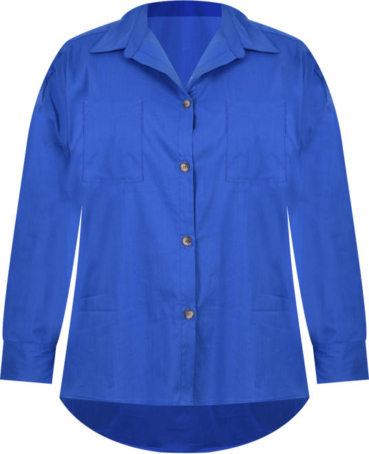 Plus Size Long Sleeve Blouse with Chest Pockets