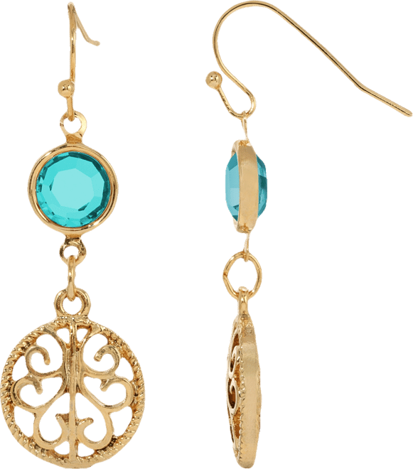 Women's Gold-Tone with Blue Zircon Earrings