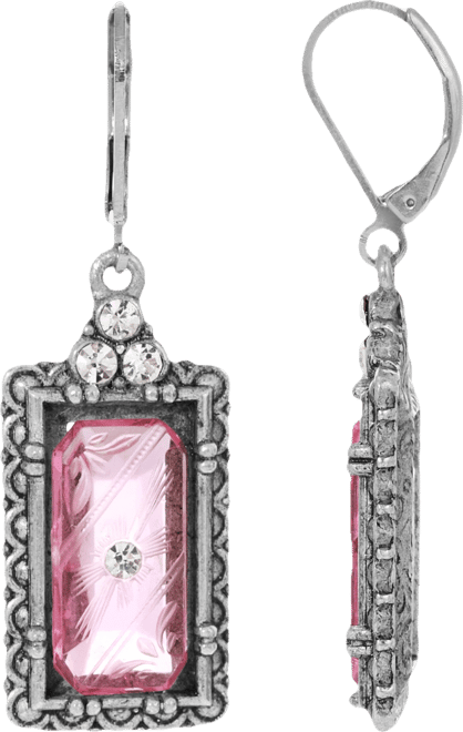 Women's Pewter Silver-Tone and Crystal Stone Earrings