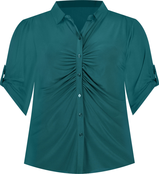 Plus Size 3/4 Roll Tab Rouched-Front Top