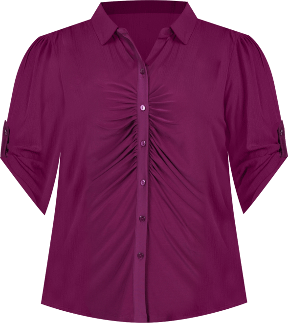 Plus Size 3/4 Roll Tab Rouched-Front Top