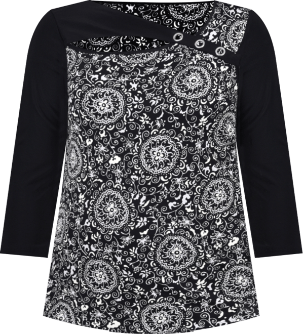 Plus Size 3/4 Sleeve Puff Print Cutout Top