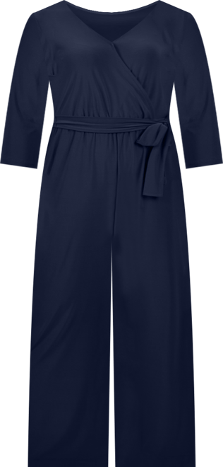 Plus Size 3/4 Sleeve Belted Jumpsuit