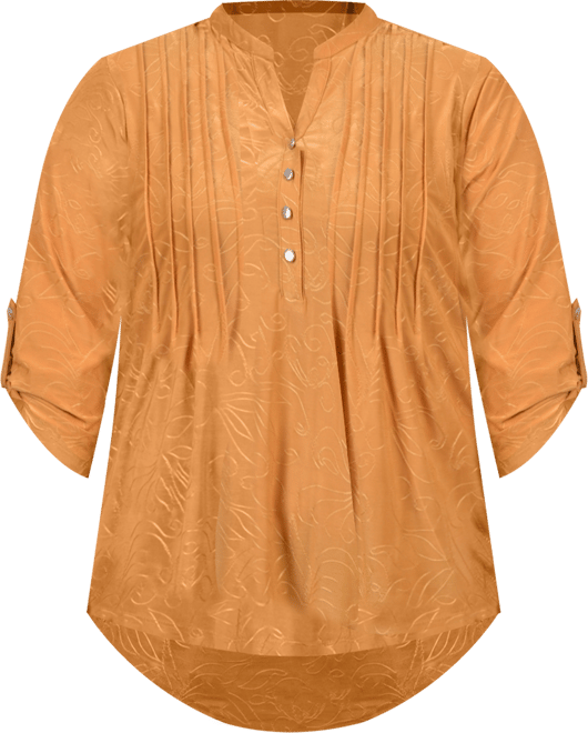 Plus Size 3/4 Roll Tab Pullover Top