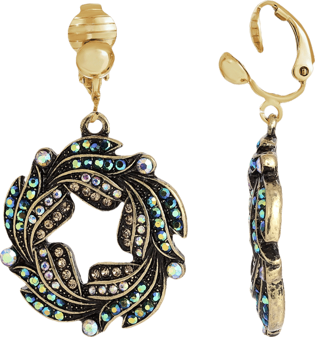 Women's Gold-Tone Blue Iridescent Ab Glass Stone Wreath Clip Earrings