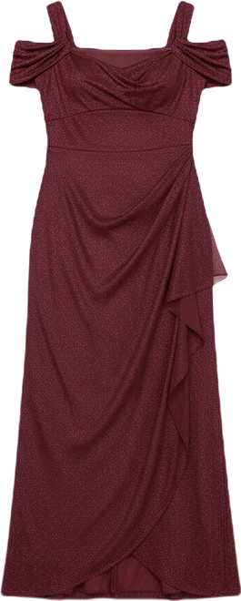 Cold-Shoulder Draped Metallic Petite Gown