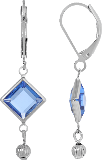 Women's Silver-Tone Light Blue Crystal Square Drop Earrings