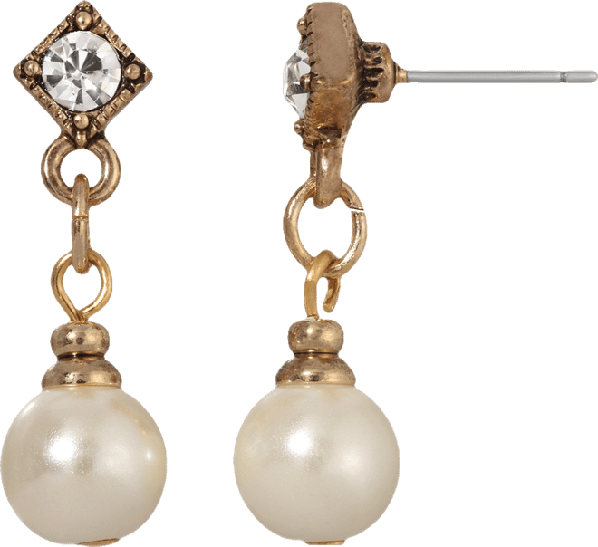 Women's Gold-Tone Faux Imitation Pearl Crystal Accent Drop Earrings