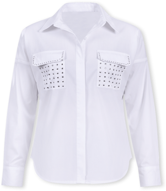 Plus Size Long Sleeve Hidden Placket Blouse with Studs