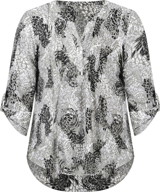 Plus Size 3/4 Roll Tab Pullover Top