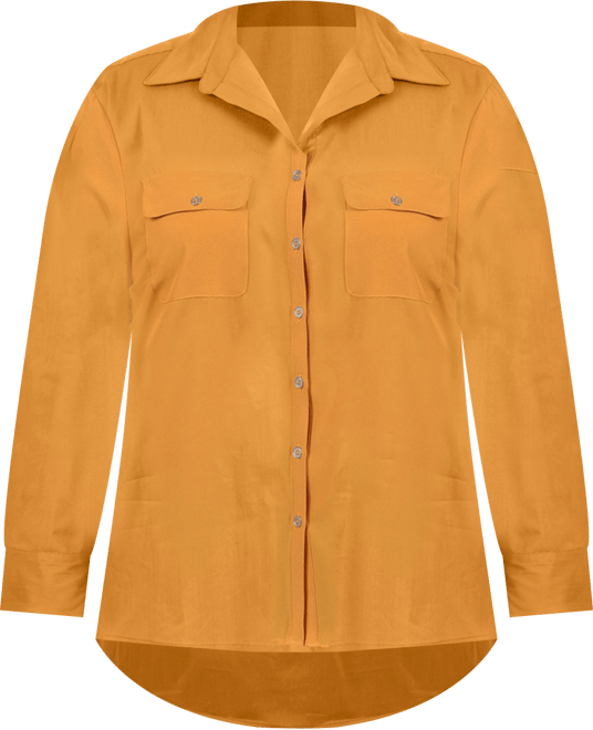 Plus Size 3/4 Roll Tab Blouse with Pockets