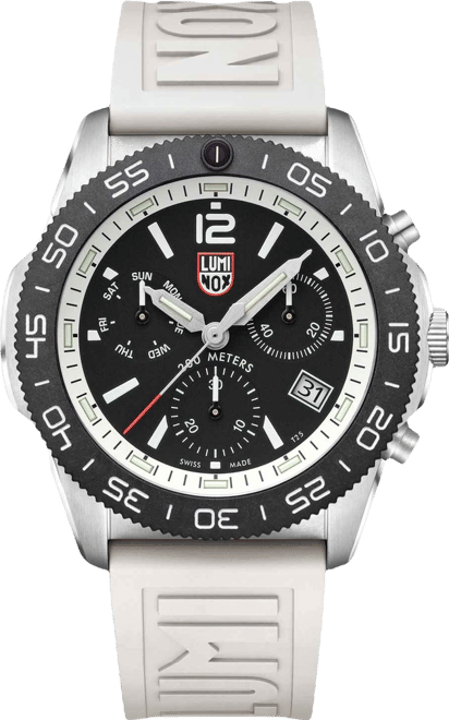 Men's Swiss Chronograph Pacific Diver White Rubber Strap Watch 44mm
