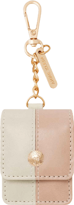 Women's Blush Pink and Beige Faux Leather Case with Spring Clip designed for AirPods