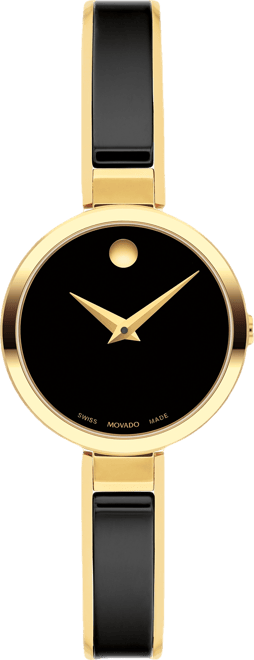 Women's Moda Swiss Quartz Black Ceramic Yellow Pvd Bangle Watch 24mm