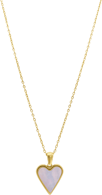 White Mother of Imitation Pearl Heart Adjustable Gold-Tone Pendant Necklace