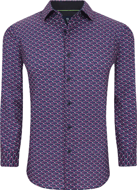 Men's Slim Fit Performance Long Sleeve Printed Dress Shirt