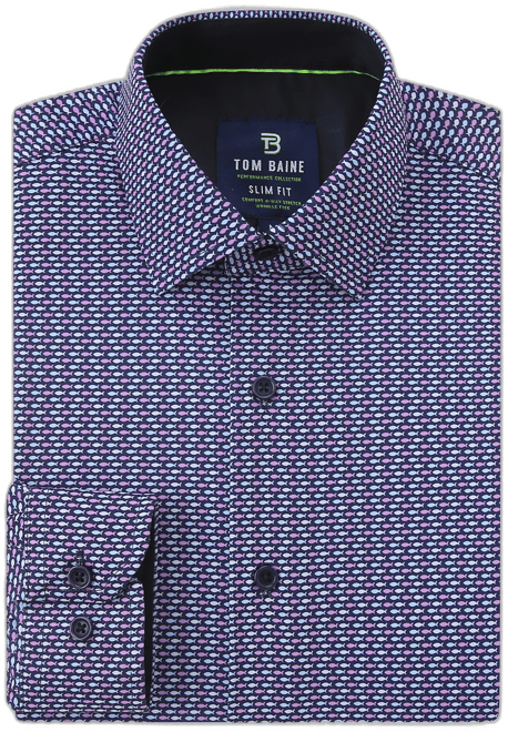 Men's Slim Fit Performance Long Sleeve Printed Dress Shirt