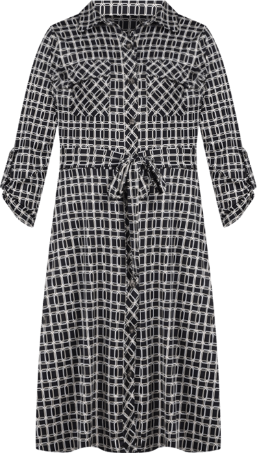 Petite 3/4 Sleeve Roll Tab Shirtdress