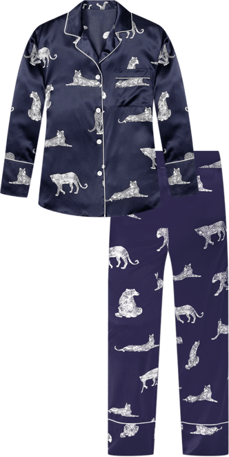 Petite Plume Mulberry Silk Panther de Nuit Pajama Set