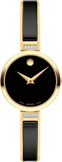 Movado Women's Moda Swiss Quartz Black Ceramic Yellow PVD Bangle