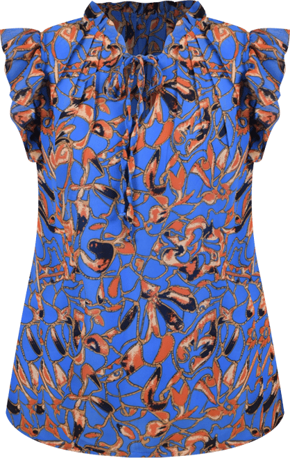 Petite Size Ruffled Sleeve Blouse with Tie Closure Top