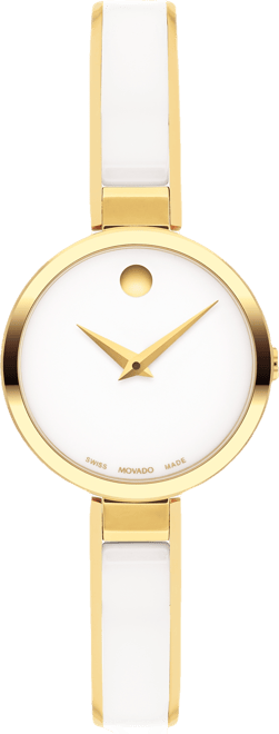 Women's Moda Swiss Quartz White Ceramic Yellow Pvd Bangle Watch 24mm