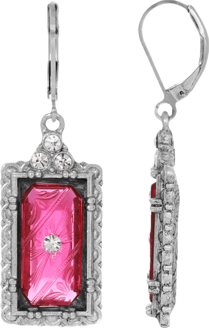 Women's Pewter Silver-Tone and Crystal Stone Earrings