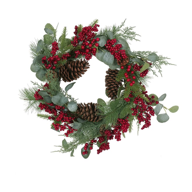 Indoor Christmas Wreath - Green Red Brown | Green | One Size | Garlands + Wreaths Christmas Wreaths