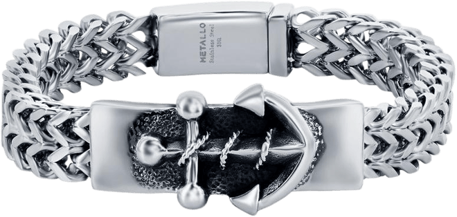 Mens Stainless Steel Anchor Id Franco Chain Bracelet