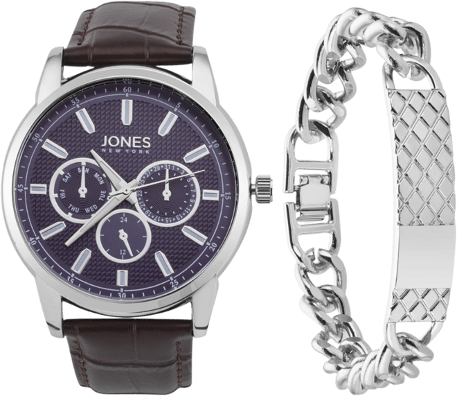 Men's Analog Brown Polyurethane Strap Watch, 44mm and Bracelet Set