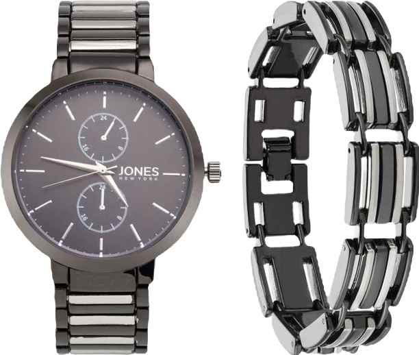 Men's Analog Two Tone Metal Alloy Bracelet Watch, 42mm and Bracelet Set