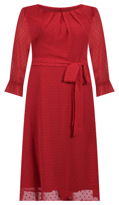 Women's 3/4 Sleeve Belted Swiss Dot Dress