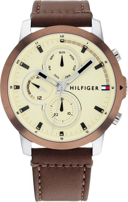 Tommy Hilfiger Men's Brown Leather Strap Watch 46mm  Tommy hilfiger watches,  Brown leather strap watch, Stainless steel bracelet men