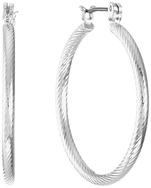 Liz Claiborne Silver Tone Textured Womens 29mm Hypoallergenic Hoop Earrings